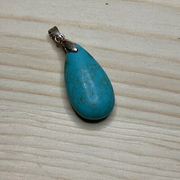Turquoise Teardrop Pendant With Silver Tone Bail - Picture 1 of 4